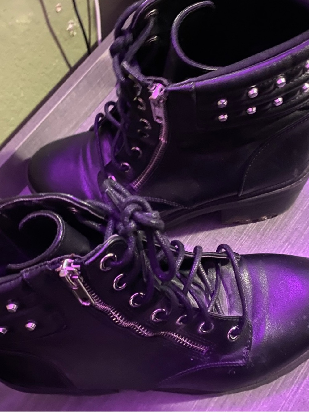 Black Studded Lace-Up Combat Boots